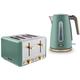 TOWER Cavaletto 1.7L 3KW Jug Kettle & 4 Slice 1800W Toaster in Jade with Brushed Champagne Gold Accents. Contemporary Matching Kettle & Toaster Set in Jade Green