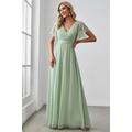 A-Line Pleated Chiffon Tie-Waist Evening Dress