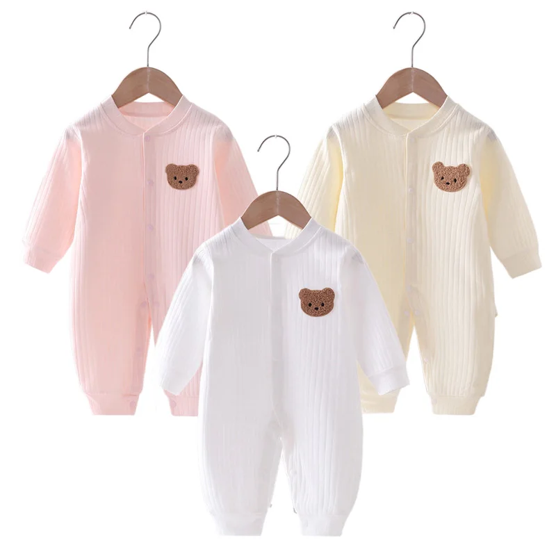 Barboteuse en coton pour bébé de 0 à 18 mois, combinaison ours de couleur unie, vêtements une pièce pour nouveau-né, garçon et fille, automne 2024