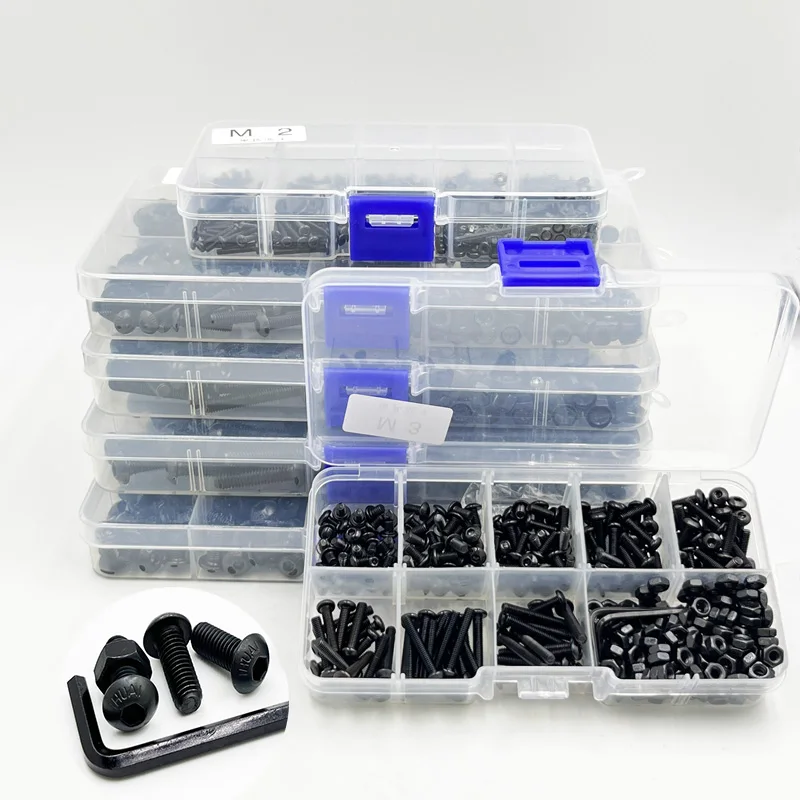 Sechs kant schraube und Muttern satz m2 m3 m4 m5 m6 schwarz 10,9 Grad Knopf kopf Innen sechs kant schraube Sechs kant buchse Rundkopf Inbus schraube Image