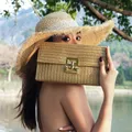 Mode Stroh Clutch Tasche für Frauen Lock Box Papier gewebte Tasche lässig Sommer Strand tasche Bali