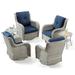 Meetleisure Outdoor Swivel Rocker Wicker Patio Chairs Sets of 4 With 2 Tables Blue