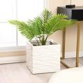 Luxenhome 14 Fiber Stone Square Planter Pots White Wave Design Planter Large Flower Pots For Front Porch Indoor Outdoor Use In Patio Living Room Garden Courtyard