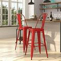 Dothan Series Red 30 High Metal Bar Height Stool With Removable Back For Indoor-Outdoor Use