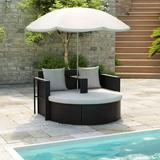 Buyweek Patio Bed with Parasol Black Poly Rattan