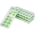 4-Pack Ice Cube Trays with Easy-Release Silicone Molds Transparent Covers and Multiple Grids - Perfect Freezer Trays for All Beverages - Essential Kitchen Gadgets and Beverage Accessories Green