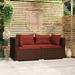 Buyweek Patio Loveseat with Cushions Brown Poly Rattan