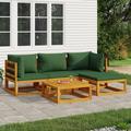 Buyweek 5 Piece Patio Lounge Set with Green Cushions Solid Wood