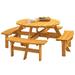 Outdoor 8-Person Circular Wooden Picnic Table w/ 4 Built-in Benches 2220lb Capacity for Garden Patio Backyard - Natural