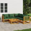 Buyweek 6 Piece Patio Lounge Set with Green Cushions Solid Wood