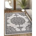 Indoor Outdoor Rug 8X10 Medallion White Black Modern Area Rugs For Indoor And Outdoor Patios Kitchen And Hallway Mats Washable Porch Deck Outside Carpet (Medallion White 8X10)