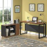 55 Inch L Shaped Executive Desk with 39 inch Mobile File Cabinet for Home Office Brown