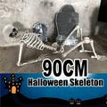 Aihimol 2023 Halloween Skeleton Prop with Red Lights 35.4 Inches Halloween Skeleton Human Full Size Life Body Anatomy Model Horror Props for Outdoor Yard Garden