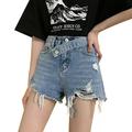 Quealent Padded Cycling Shorts Women Chic Ripped Frayed Hem Denim Shorts Women s Shorts Casual Denim Denim Women Shorts Blue 2XL