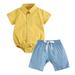 Quealent Baby Boy Bundle Clothes Solid Babysuit Pants with Belt Cute Summer Short Set for Little Gentleman Boy Summer Denim Boys Childrenscostume Yellow 0-6 Months