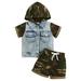 Quealent 5 Piece Gift Set Short Sleeve Camouflage Hooded Tops Shorts Two Piece Outfits Set for Kids 4t Suspenders and Bow Denim Boys Childrenscostume Green 6-12 Months