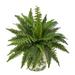 Nearly Natural 15 in. Boston Fern Artificial Plant with Tuscan Ceramic Green Scroll Planter Green