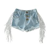 Quealent Little Girl Workout Clothes Girls Tassel Denim Ripped Denim Short Jeans Fashion Outwear Shorts Girl Denim Girls Shorts Blue 6-12 Months