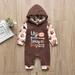 Toddler Kids Baby Rompers Cute Halloween Letter Graphic Hooded Jumpsuit Patched Button Color Block Long-sleeved Clothes Brown qILAKOG Size 12-18Months