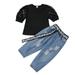 Quealent Little Girl Clothes Toddler Kids Outfits Girls Baby Set Pants shirt Girls Outfits&Set Cute Fall Outfits for Teen Denim Girls Childrenscostume Black 1-2 Years