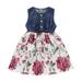 NZRVAWS Toddler Baby Girl Dress Round Neck Sleeveless Button Denim Floral Patchwork Skirt Baby Girl Summer Clothes 4-5 Years