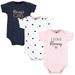 Hudson Baby Infant Girl Cotton Bodysuits Girl Mommy Pink Navy 3Pk 18-24 Months