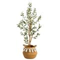 Nearly Natural 3.5 ft. Artificial Olive Tree with Handmade Jute & Cotton Basket with Tassels Green