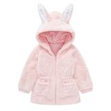 Girls Heavy Winter Coats Winter Rabbit Ears Hooded Zipper Thicken Windproof Warm Outwear Cute Cropped Jackets For Girls Pink 100