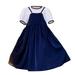 Zlekejiko Girls In Summer New Round Neck Bubble Sleeves Fashion Dark Blue Stitching Princess Dress Girls Striped Shirt Tulle Dress Apparel Dresses Monogram Dress Toddler Summer Dress under 10 Dresses