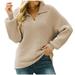 ShomPort Women s Lapel Collar Sweater V-Neck Long Sleeve Knit Ribbed Pullover Crochet Jumper Tops