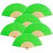 Pack Of 6 Handheld Paper And Bamboo Folding Fans For Wedding Party Church Festivals Home And DIY Decoration (Green)