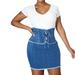 Quealent Mini Skirt High Waist Denim Skirt with Tie Belt Hot Tennis Skirt Denim Women Skirt Blue 3XL