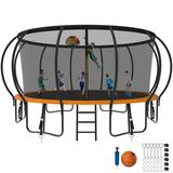 Kumix Trampoline 1500LBS 8 10 12 14 15 16FT Trampoline for Adults and Kids Trampoline with Enclosure Basketball Hoop Wind Stakes No Gap Design Galvanized Anti-Rust Outdoor Trampoline Orange