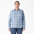 Dickies Women's Plus Long Sleeve Plaid Flannel Shirt - Clear Blue/orchard Size 1X (FLW075)