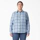 Dickies Women's Plus Long Sleeve Plaid Flannel Shirt - Clear Blue/orchard Size 1X (FLW075)