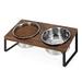 Chicmine Pet Bowl Stand Pet Feeding Bowls Double Compartment Pet Bowl with Elevated Stand Durable Natural Material Feeding Solution for Dogs Cats