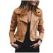 Fall Savings! 2023 Itsun Zip Up Jackets for Women Women s Leather Jackets Faux Motorcycle Plus Size Moto Biker Coat Short Lightweight Vegan Pleather Fashion Khaki 18