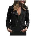 Fall Savings! 2023 TUOBARR Zip Up Jackets for Women Women s Leather Jackets Faux Motorcycle Plus Size Moto Biker Coat Short Lightweight Vegan Pleather Fashion Black 14