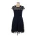 Kensie Casual Dress - Party Scoop Neck Short sleeves: Blue Solid Dresses - Women's Size 6