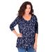 Plus Size Women's Long-Sleeve V-Neck Ultimate Tee by Roaman's in Navy Vines Paisley (Size 26/28) Shirt