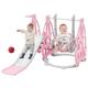 FUKEA Kids Slide, 4-in-1 Toddler Slide and Swing Set with Basketball Hoop Garden Climbing Frames, Slide for Toddlers Age 1-3 Indoor & Outdoor, Garden Slides for Kids(baby Pink)