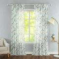 Leeva Sheer Curtains 84 Inches Long, Rod Pocket Sheer Voile Window Treatments for Kitchen Dining Living Room - 52 x 84, Green Birds Pattern, 2 Panels