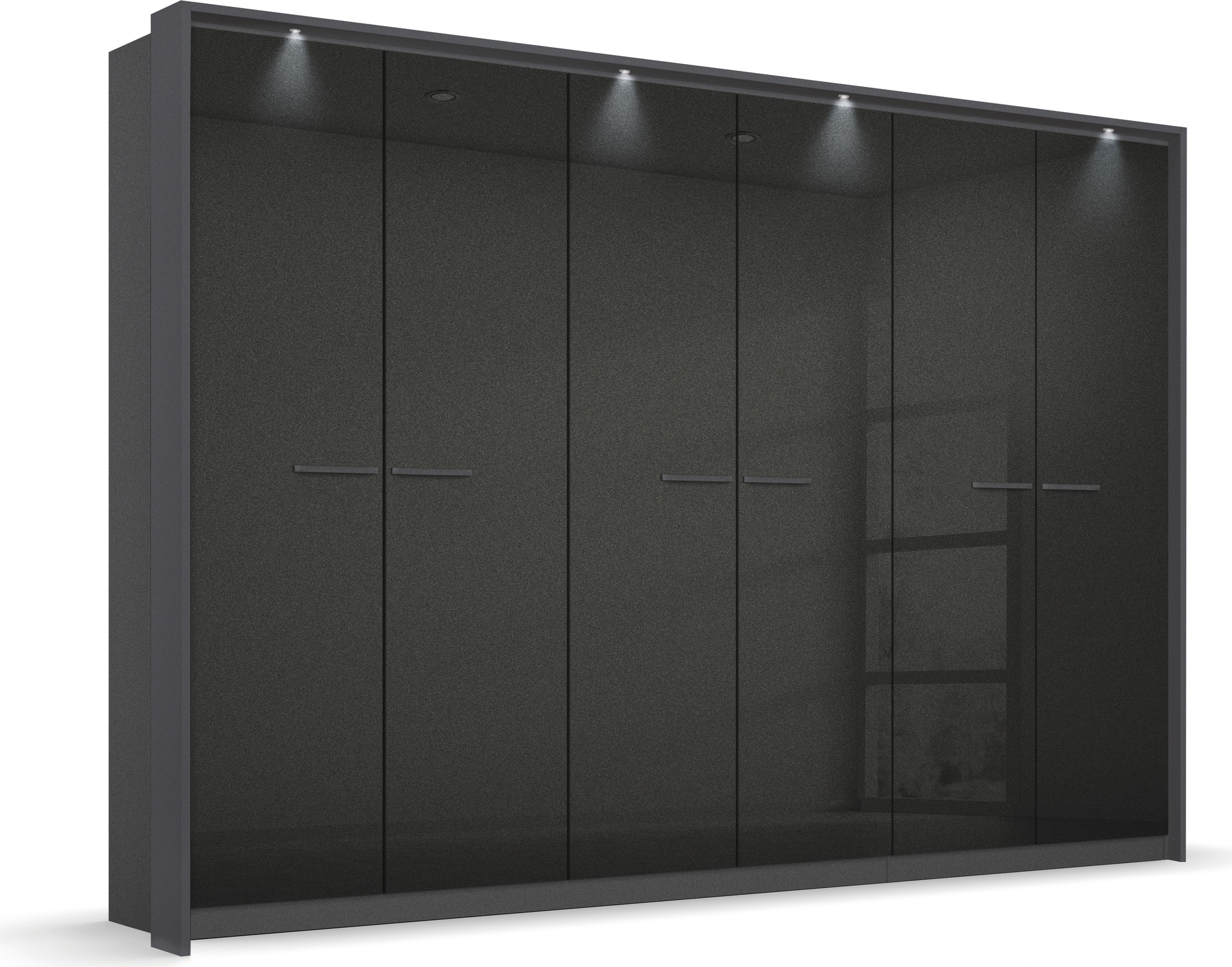Drehtürenschrank RAUCH "Kleiderschrank Schrank Garderobe Wäscheschrank Ankleide OTELI", grau (graumetallic, effektgrau hochglanz), B:275cm H:231cm T:58cm, Holzwerkstoff, Schränke, inkl. Passepartout optional mit Beleuchtung Image