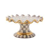 MacKenzie-Childs Sterling Check® Ceramic Fluted Cake Stand Ceramic in Brown/Gray/Yellow | 6.25 H x 12 W in | Wayfair 11482-540