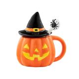 Mr. Halloween Lidded Jack-O-Lantern Mug w/ Spoon Ceramic | 6.1 H x 6 W x 4.6 D in | Wayfair 90189