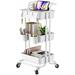 Belleze 33.5" H x 16.65" W Utility Cart w/ Wheels Plastic in White | 33.5 H x 16.65 W x 14.02 D in | Wayfair 3IIPP