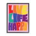 Stupell Industries Live Life Happy Rainbow Phrase Framed On Wood by Jo Taylor Graphic Art Wood in Brown/Indigo/Red | 14 H x 11 W x 1.5 D in | Wayfair