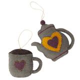 The Holiday Aisle® Coffee Pot & Coffee Mug Hanging Figurine Ornament Fabric in Gray/Yellow | 5 H x 0.5 W x 5 D in | Wayfair