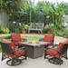 Charlton Home® Asilin 4 - Person Seating Group w/ Cushions Synthetic Wicker/All - Weather Wicker/Wicker/Rattan in Red | Outdoor Furniture | Wayfair