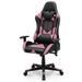 Inbox Zero Ergonomic Racing Style Gaming Chair, Reclining High Back Leather Chair w/ Armrest Faux Leather in Pink | 50.5 H x 29 W x 29 D in | Wayfair